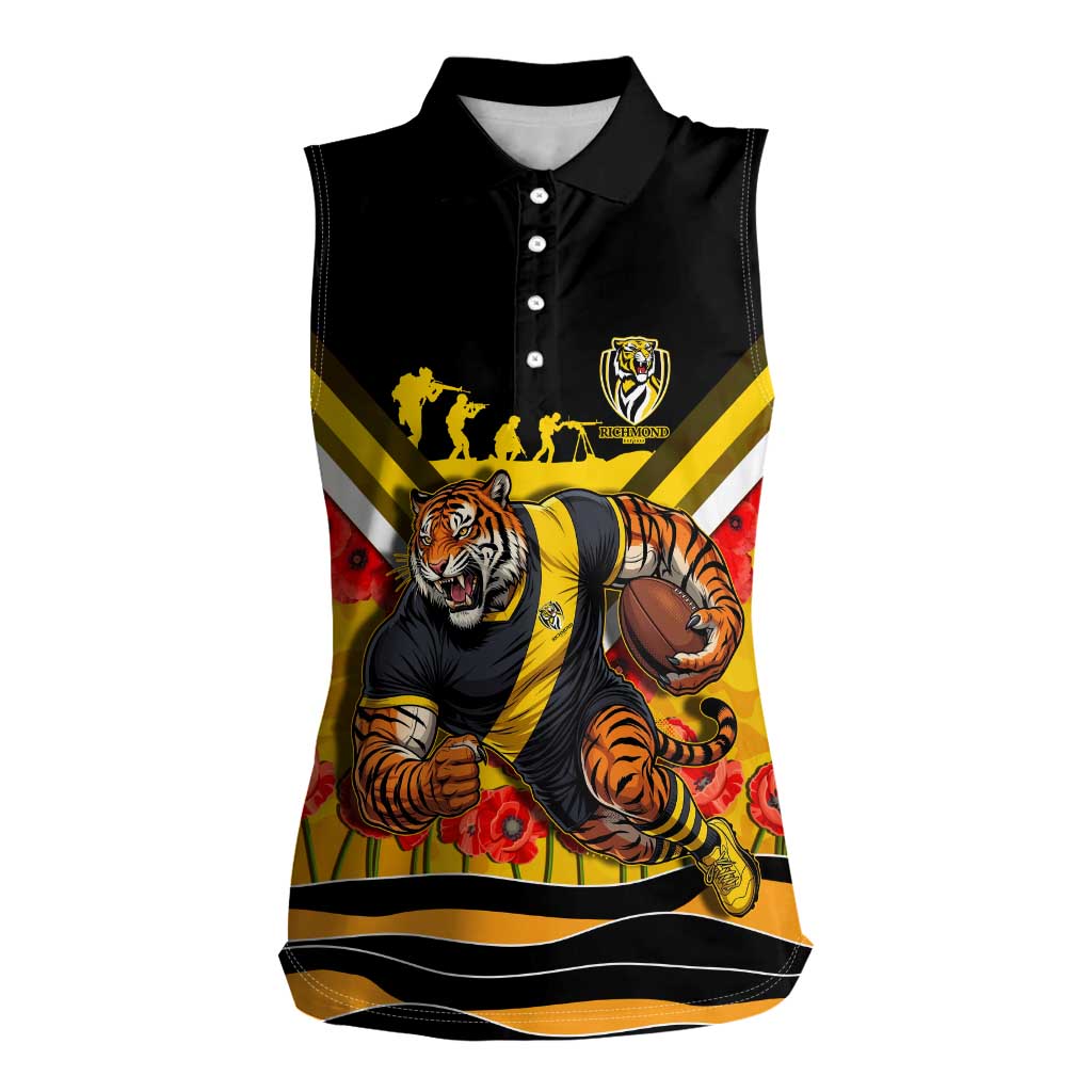 Personalised Richmond Tiger ANZAC Women Sleeveless Polo Shirt Military Remembrance Australian Football Mascot Camouflage