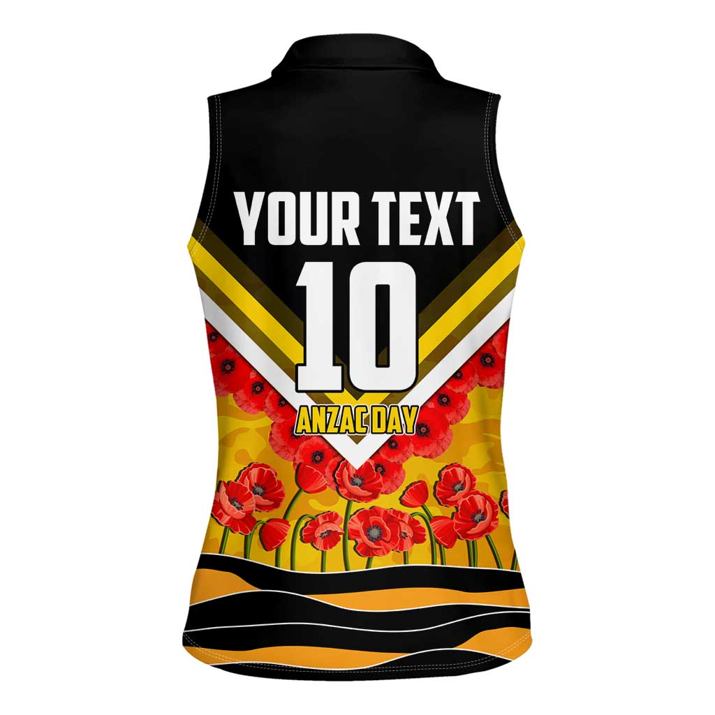 Personalised Richmond Tiger ANZAC Women Sleeveless Polo Shirt Military Remembrance Australian Football Mascot Camouflage