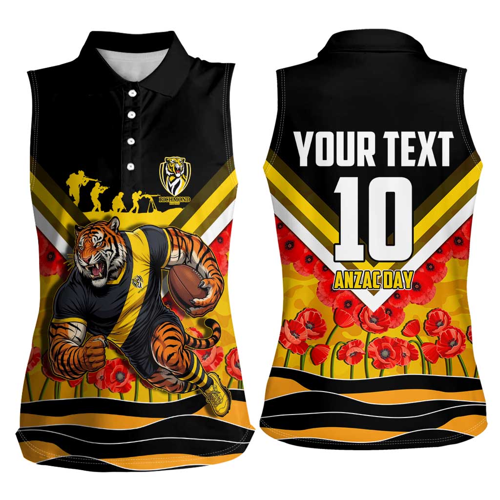 Personalised Richmond Tiger ANZAC Women Sleeveless Polo Shirt Military Remembrance Australian Football Mascot Camouflage