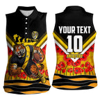 Personalised Richmond Tiger ANZAC Women Sleeveless Polo Shirt Military Remembrance Australian Football Mascot Camouflage