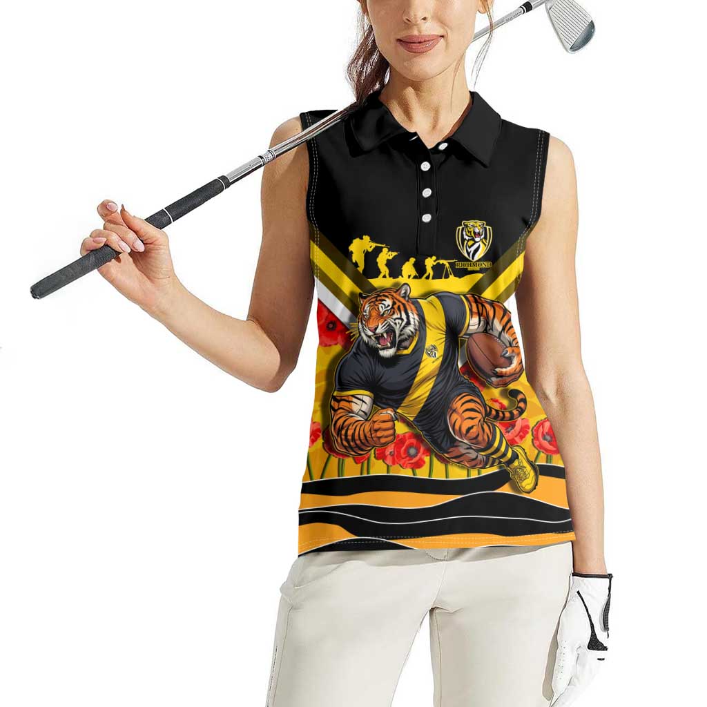 Personalised Richmond Tiger ANZAC Women Sleeveless Polo Shirt Military Remembrance Australian Football Mascot Camouflage