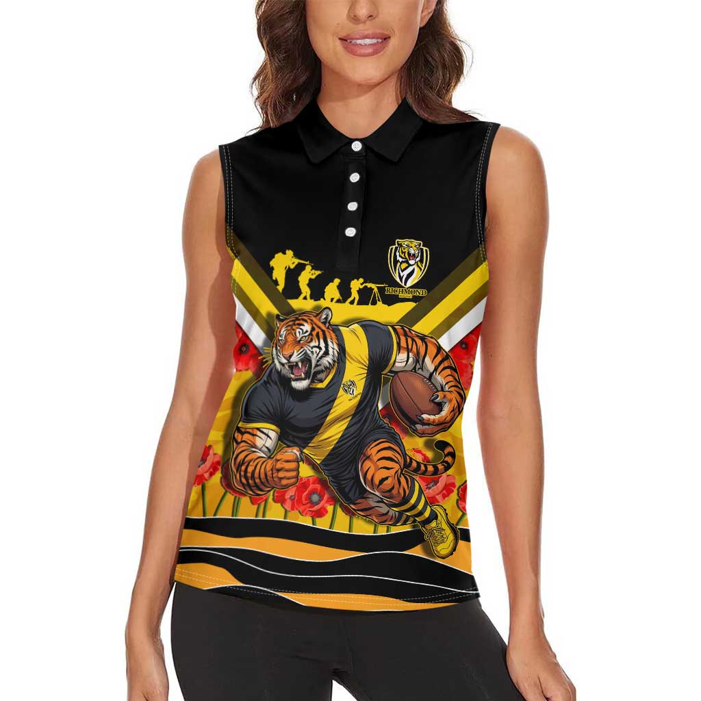 Personalised Richmond Tiger ANZAC Women Sleeveless Polo Shirt Military Remembrance Australian Football Mascot Camouflage