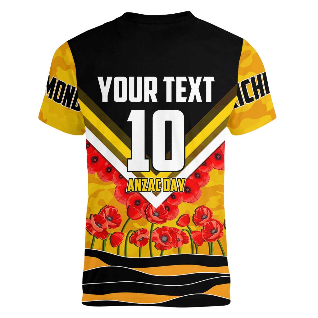 Personalised Richmond Tiger ANZAC Women V-Neck T-Shirt Military Remembrance Australian Football Mascot Camouflage
