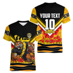 Personalised Richmond Tiger ANZAC Women V-Neck T-Shirt Military Remembrance Australian Football Mascot Camouflage