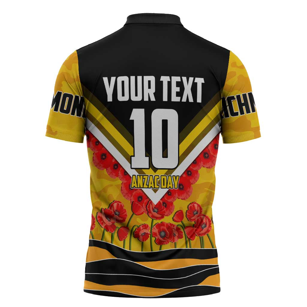 Personalised Richmond Tiger ANZAC Zipper Polo Shirt Military Remembrance Australian Football Mascot Camouflage