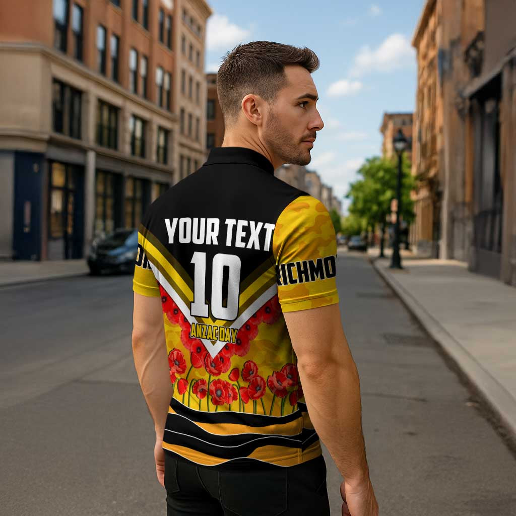 Personalised Richmond Tiger ANZAC Zipper Polo Shirt Military Remembrance Australian Football Mascot Camouflage