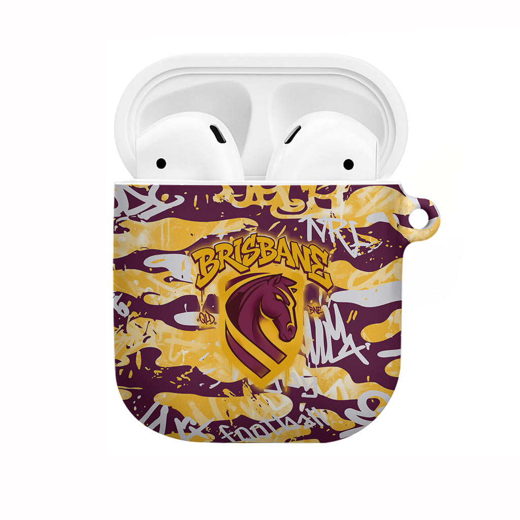 Brisbane Broncos Rugby AirPods Case Graffiti Typography Urban Camo Abstract Street Style