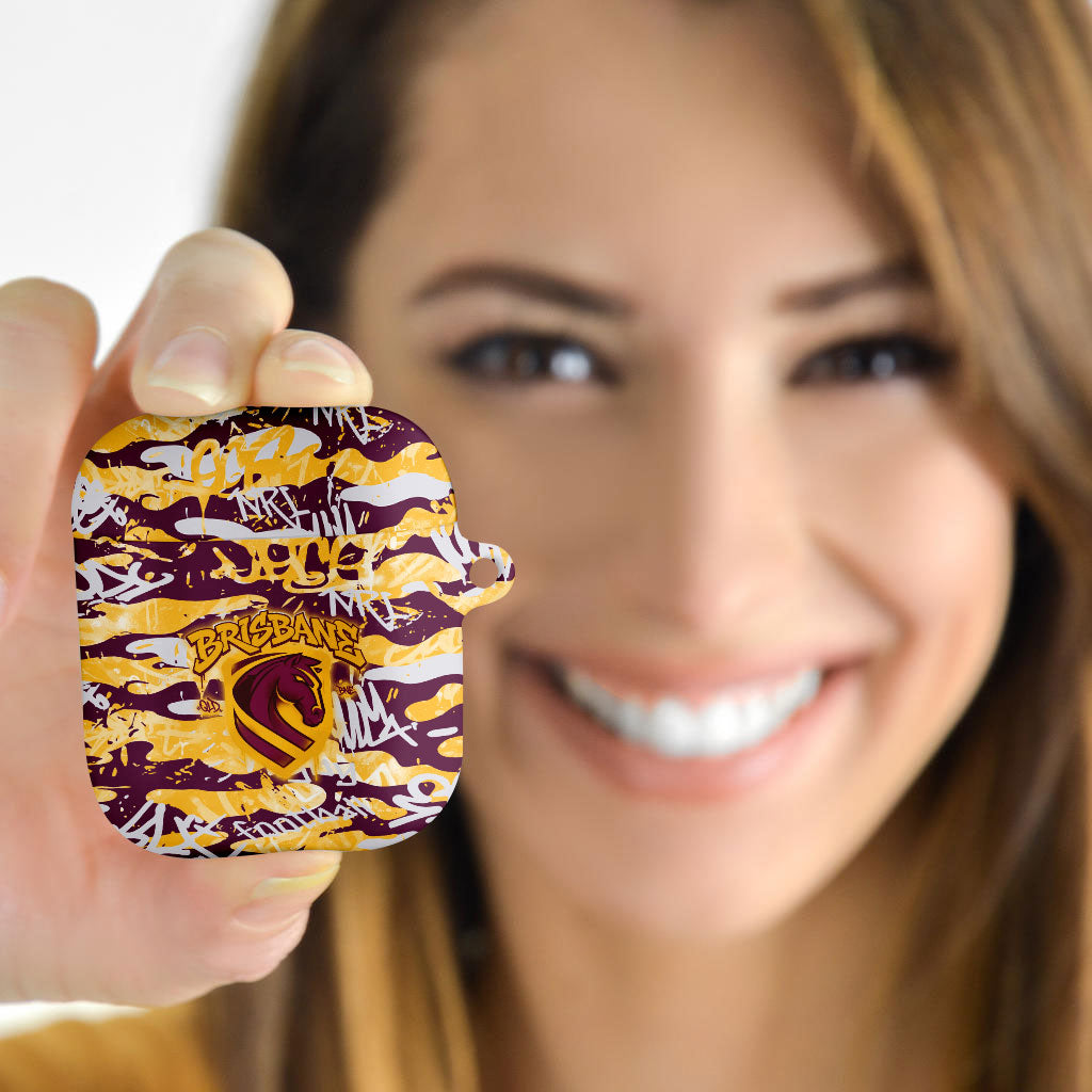 Brisbane Broncos Rugby AirPods Case Graffiti Typography Urban Camo Abstract Street Style