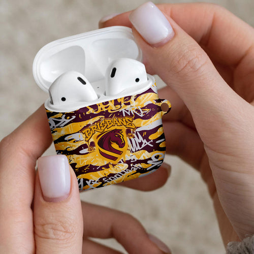 Brisbane Broncos Rugby AirPods Case Graffiti Typography Urban Camo Abstract Street Style