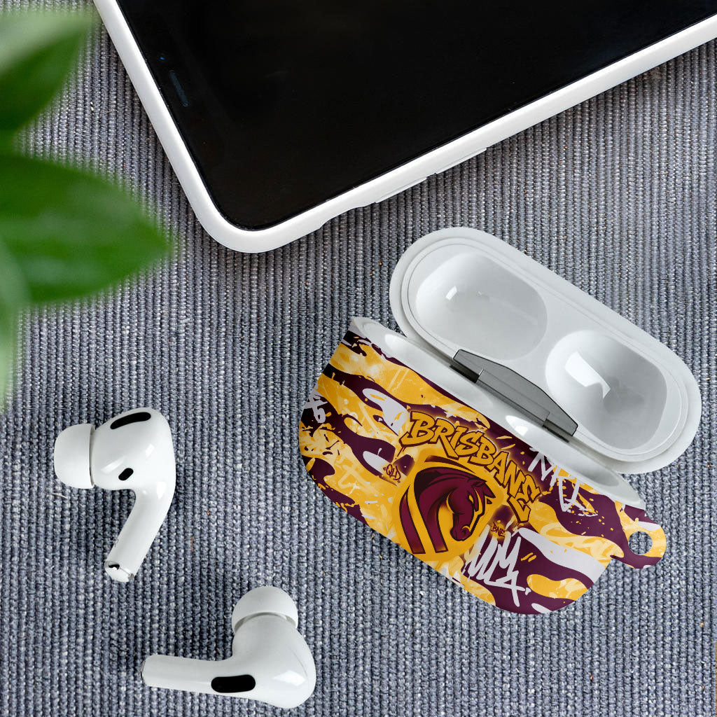 Brisbane Broncos Rugby AirPods Case Graffiti Typography Urban Camo Abstract Street Style
