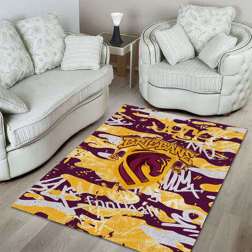 Brisbane Broncos Rugby Area Rug Graffiti Typography Urban Camo Abstract Street Style