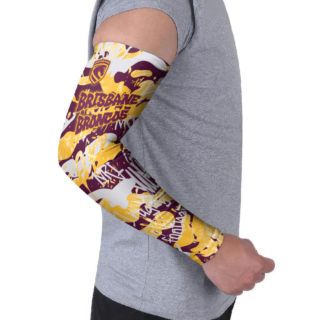 Brisbane Broncos Rugby Arm Sleeves Graffiti Typography Urban Camo Abstract Street Style
