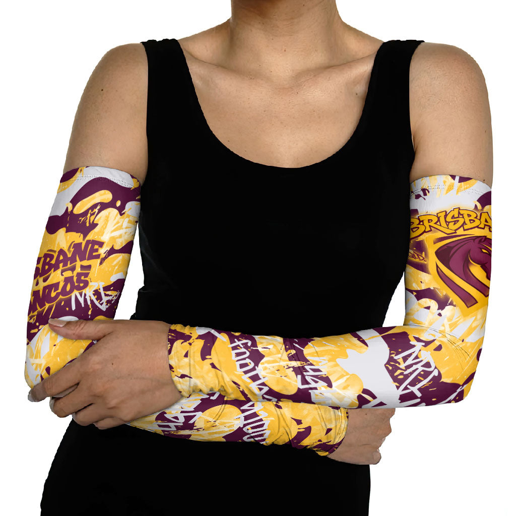 Brisbane Broncos Rugby Arm Sleeves Graffiti Typography Urban Camo Abstract Street Style