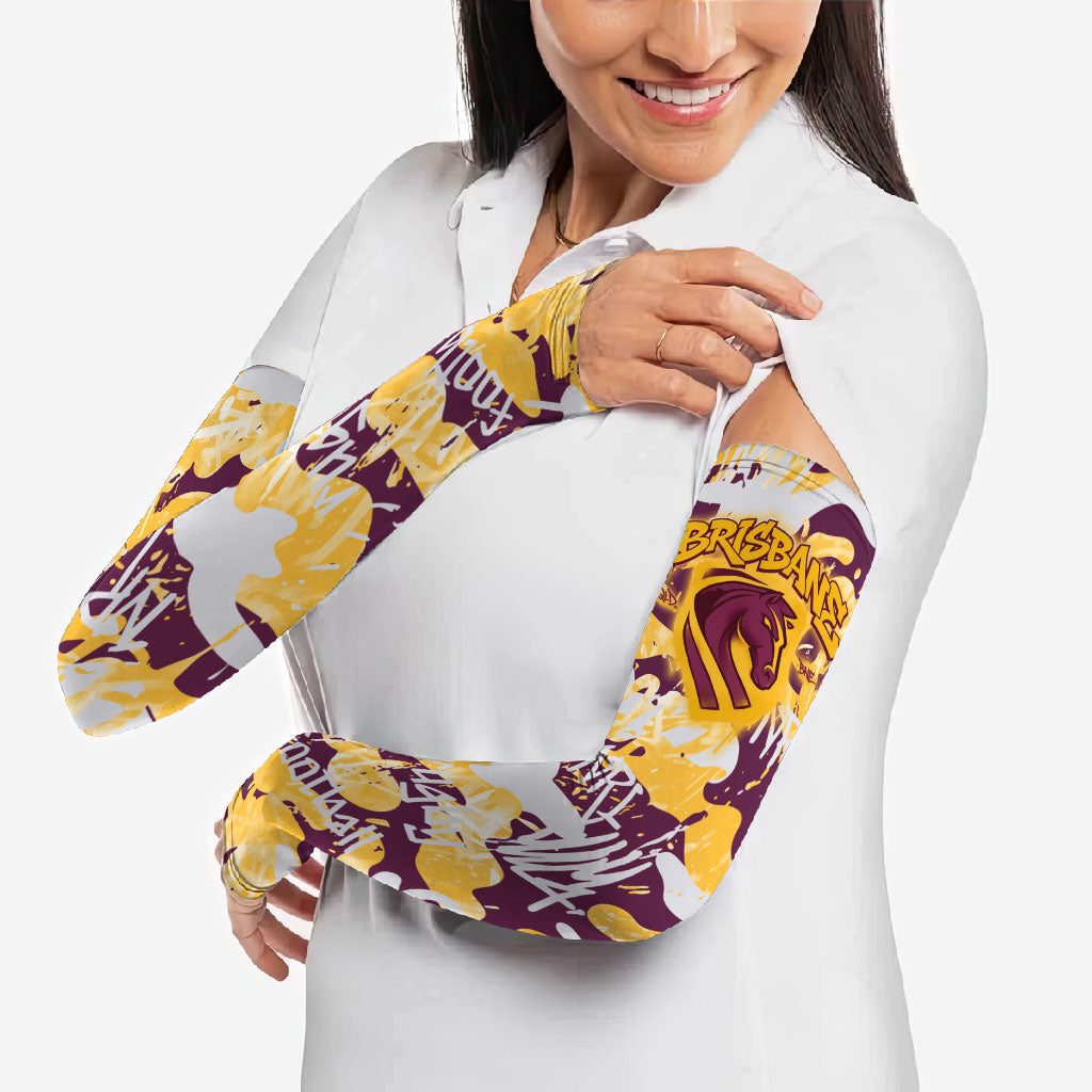 Brisbane Broncos Rugby Arm Sleeves Graffiti Typography Urban Camo Abstract Street Style