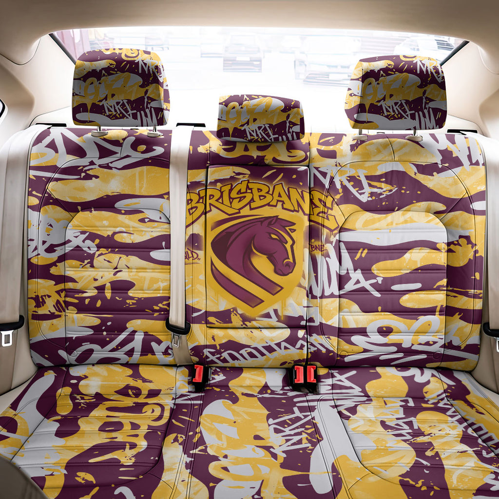 Brisbane Broncos Rugby Back Car Seat Cover Graffiti Typography Urban Camo Abstract Street Style
