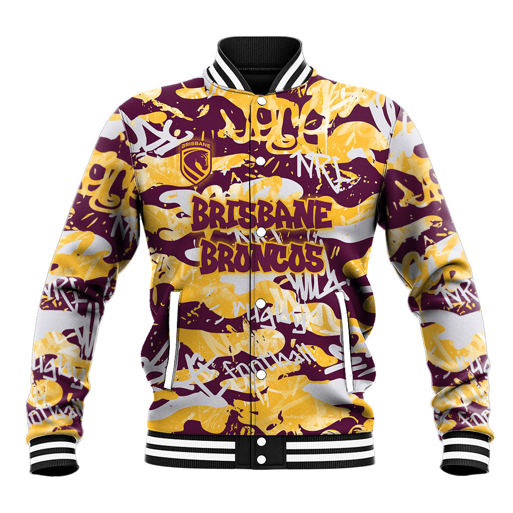 Brisbane Broncos Rugby Baseball Jacket Graffiti Typography Urban Camo Abstract Street Style