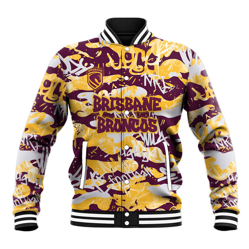 Brisbane Broncos Rugby Baseball Jacket Graffiti Typography Urban Camo Abstract Street Style