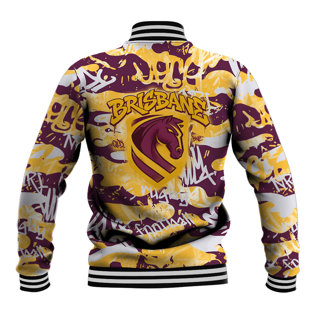 Brisbane Broncos Rugby Baseball Jacket Graffiti Typography Urban Camo Abstract Street Style