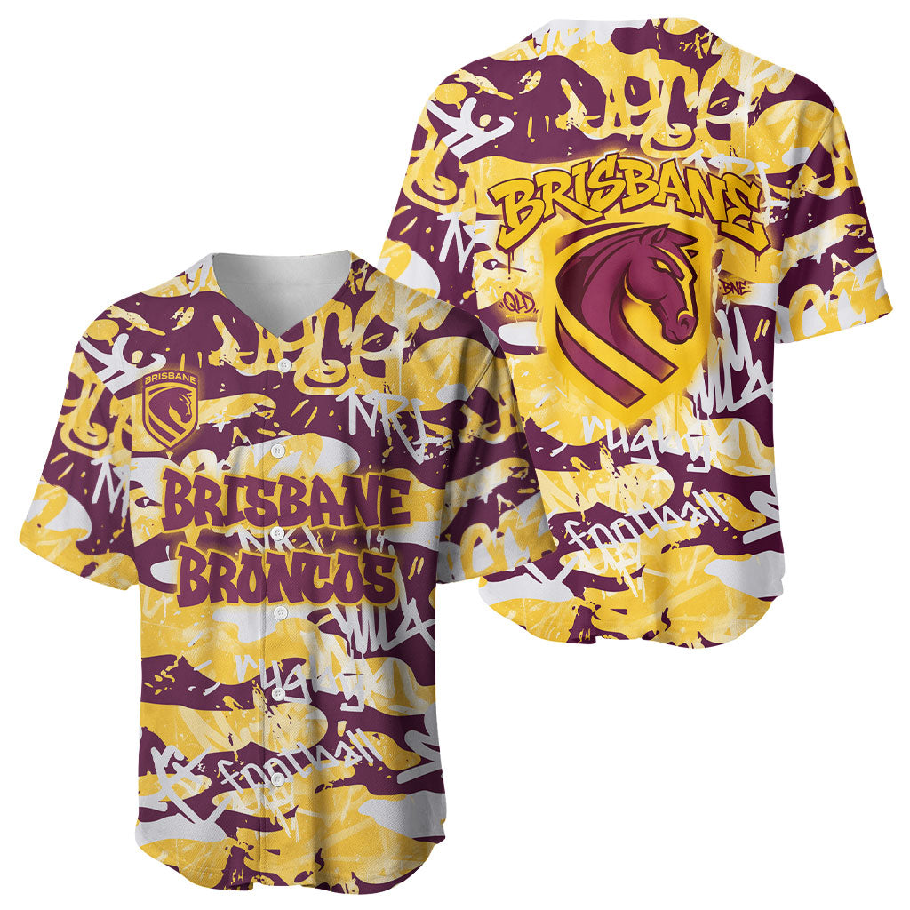 Brisbane Broncos Rugby Baseball Jersey Graffiti Typography Urban Camo Abstract Street Style