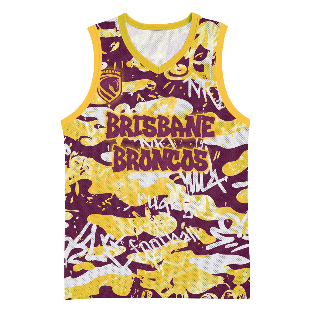 Brisbane Broncos Rugby Basketball Jersey Graffiti Typography Urban Camo Abstract Street Style