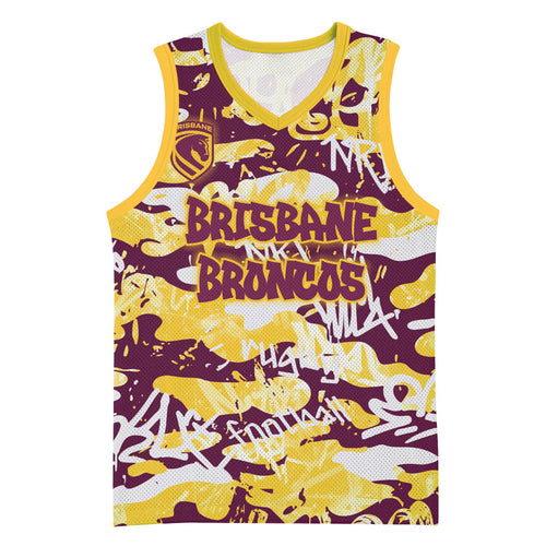 Brisbane Broncos Rugby Basketball Jersey Graffiti Typography Urban Camo Abstract Street Style