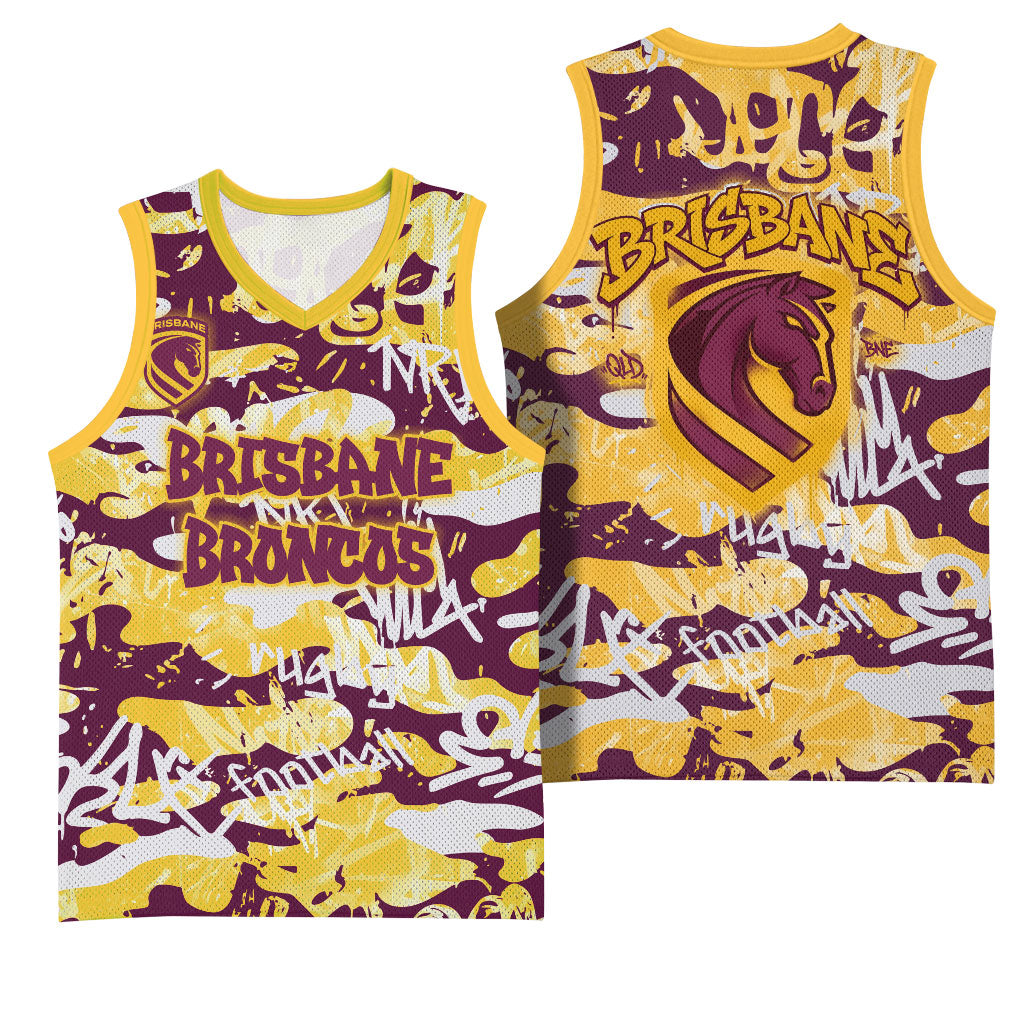 Brisbane Broncos Rugby Basketball Jersey Graffiti Typography Urban Camo Abstract Street Style