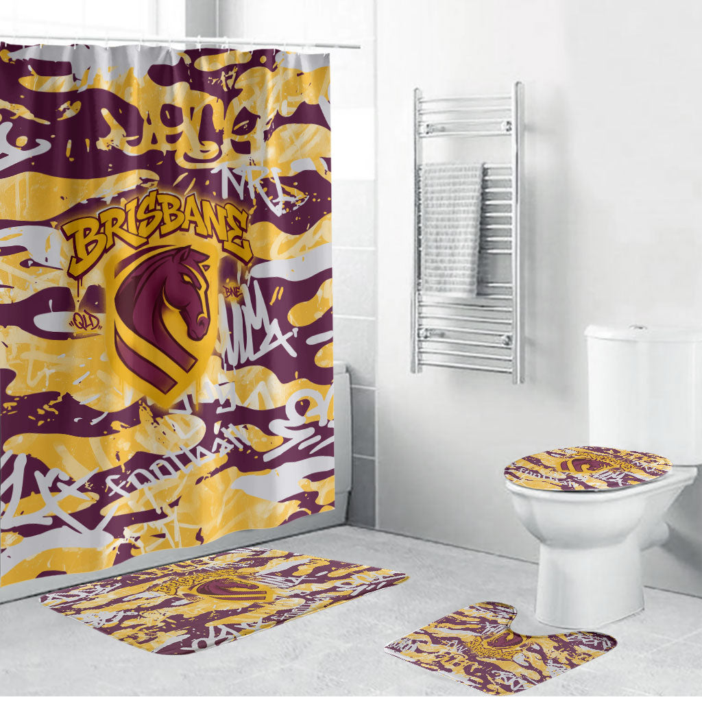 Brisbane Broncos Rugby Bathroom Set Graffiti Typography Urban Camo Abstract Street Style