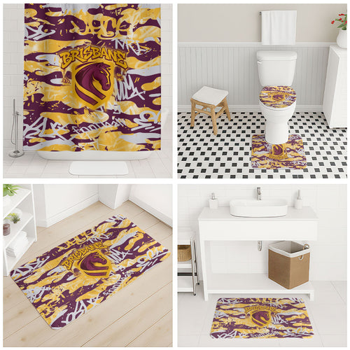 Brisbane Broncos Rugby Bathroom Set Graffiti Typography Urban Camo Abstract Street Style