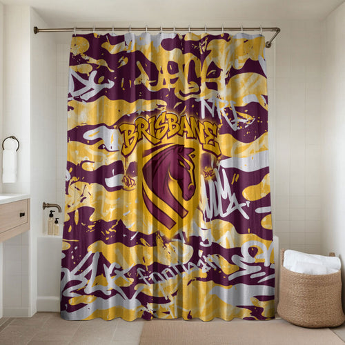 Brisbane Broncos Rugby Bathroom Set Graffiti Typography Urban Camo Abstract Street Style