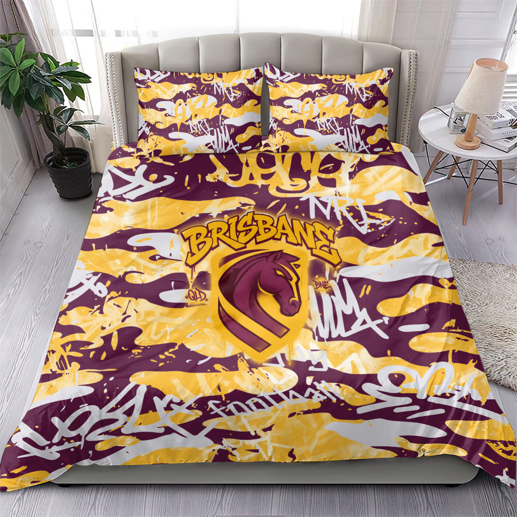 Brisbane Broncos Rugby Bedding Set Graffiti Typography Urban Camo Abstract Street Style