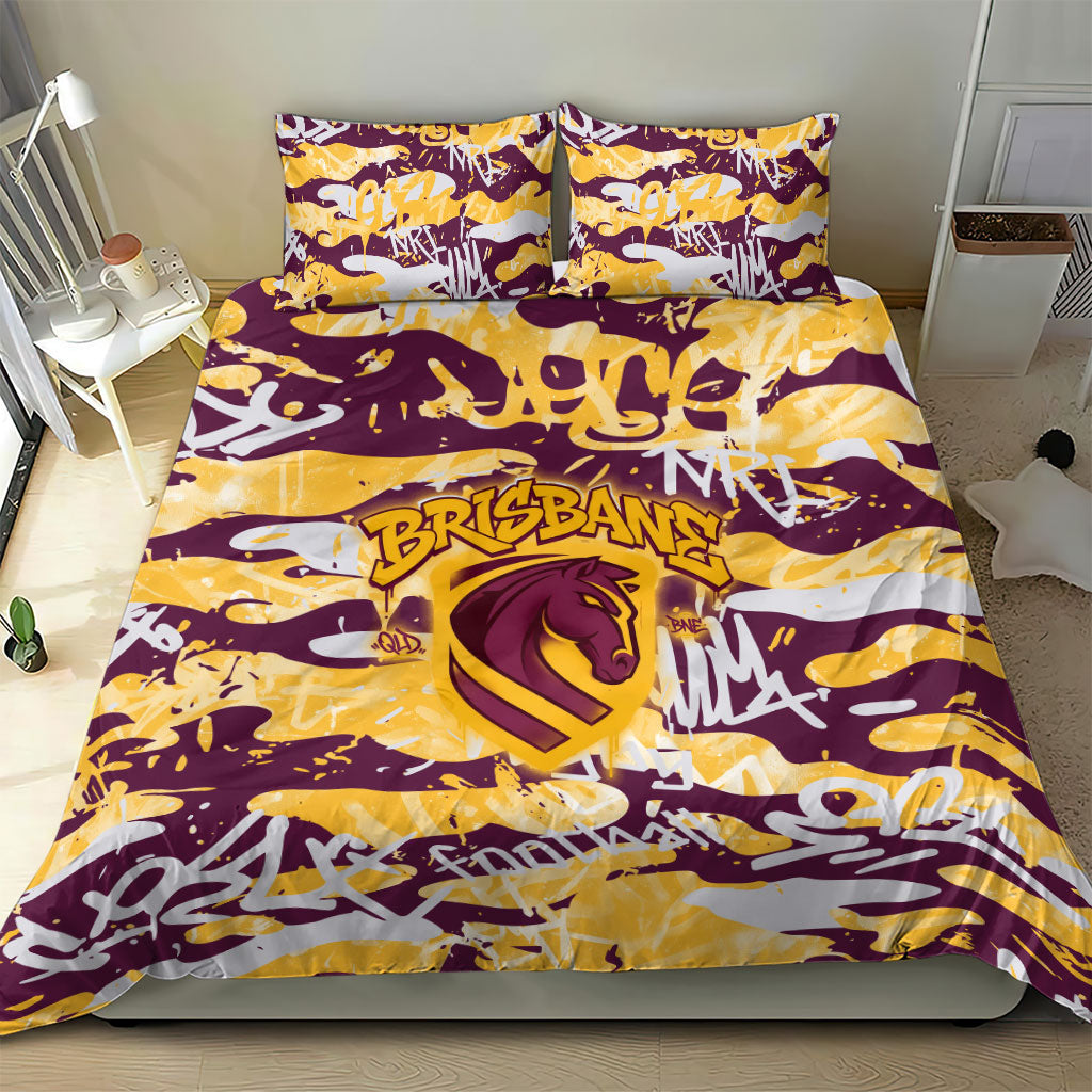 Brisbane Broncos Rugby Bedding Set Graffiti Typography Urban Camo Abstract Street Style