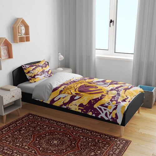 Brisbane Broncos Rugby Bedding Set Graffiti Typography Urban Camo Abstract Street Style