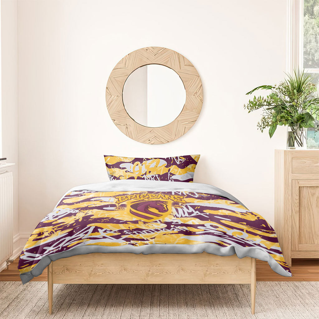 Brisbane Broncos Rugby Bedding Set Graffiti Typography Urban Camo Abstract Street Style