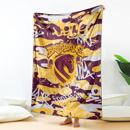Brisbane Broncos Rugby Blanket Graffiti Typography Urban Camo Abstract Street Style
