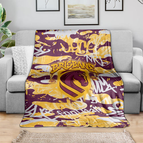 Brisbane Broncos Rugby Blanket Graffiti Typography Urban Camo Abstract Street Style