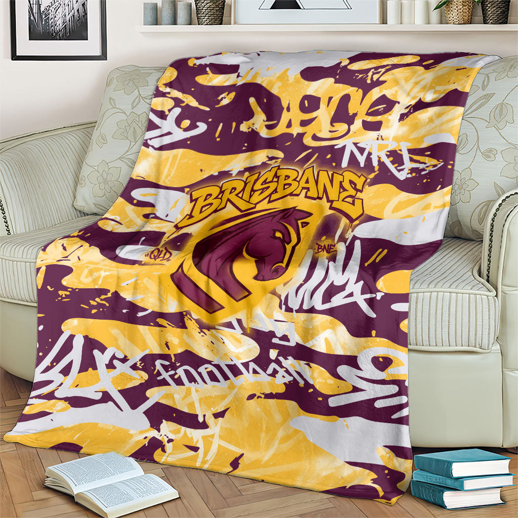 Brisbane Broncos Rugby Blanket Graffiti Typography Urban Camo Abstract Street Style
