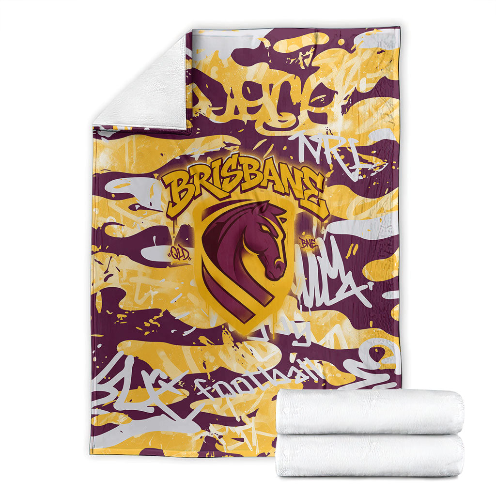 Brisbane Broncos Rugby Blanket Graffiti Typography Urban Camo Abstract Street Style