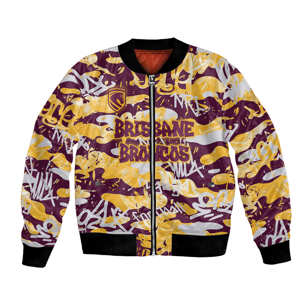 Brisbane Broncos Rugby Bomber Jacket Graffiti Typography Urban Camo Abstract Street Style