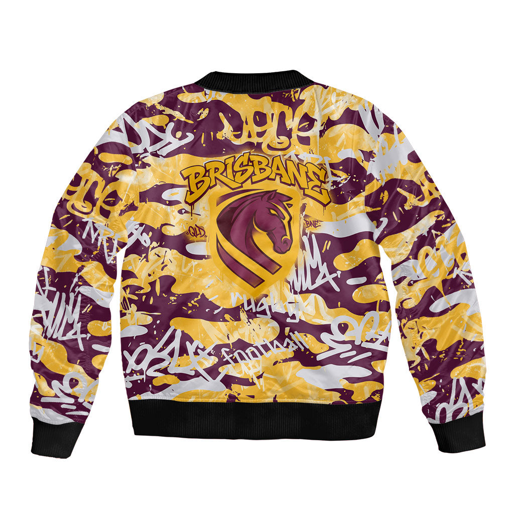 Brisbane Broncos Rugby Bomber Jacket Graffiti Typography Urban Camo Abstract Street Style