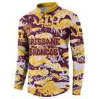 Brisbane Broncos Rugby Button Sweatshirt Graffiti Typography Urban Camo Abstract Street Style