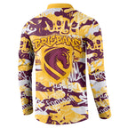 Brisbane Broncos Rugby Button Sweatshirt Graffiti Typography Urban Camo Abstract Street Style