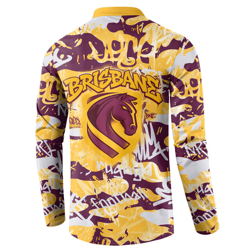 Brisbane Broncos Rugby Button Sweatshirt Graffiti Typography Urban Camo Abstract Street Style