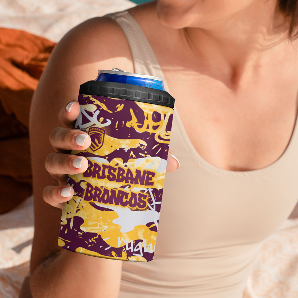 Brisbane Broncos Rugby 4 in 1 Can Cooler Tumbler Graffiti Typography Urban Camo Abstract Street Style