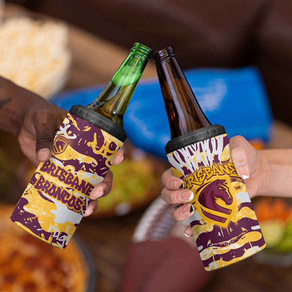Brisbane Broncos Rugby 4 in 1 Can Cooler Tumbler Graffiti Typography Urban Camo Abstract Street Style