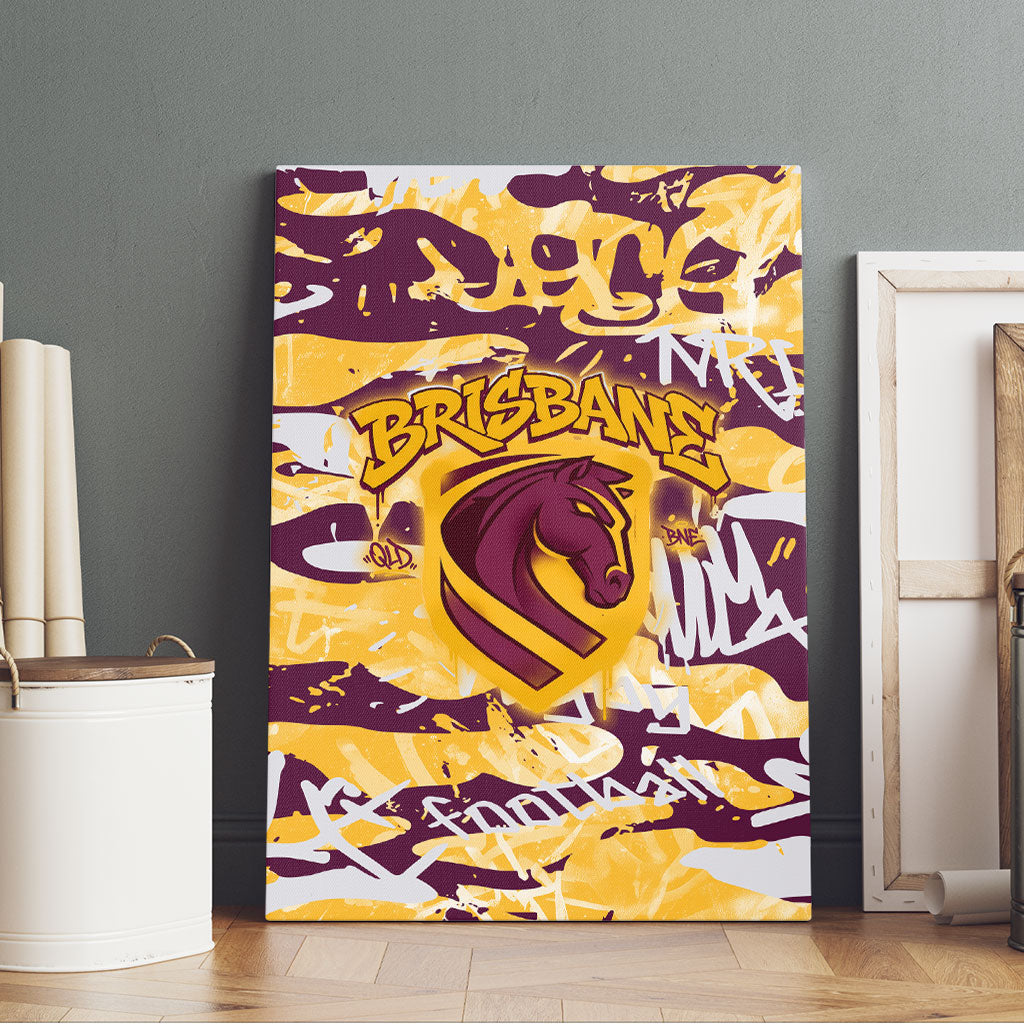 Brisbane Broncos Rugby Canvas Wall Art Graffiti Typography Urban Camo Abstract Street Style