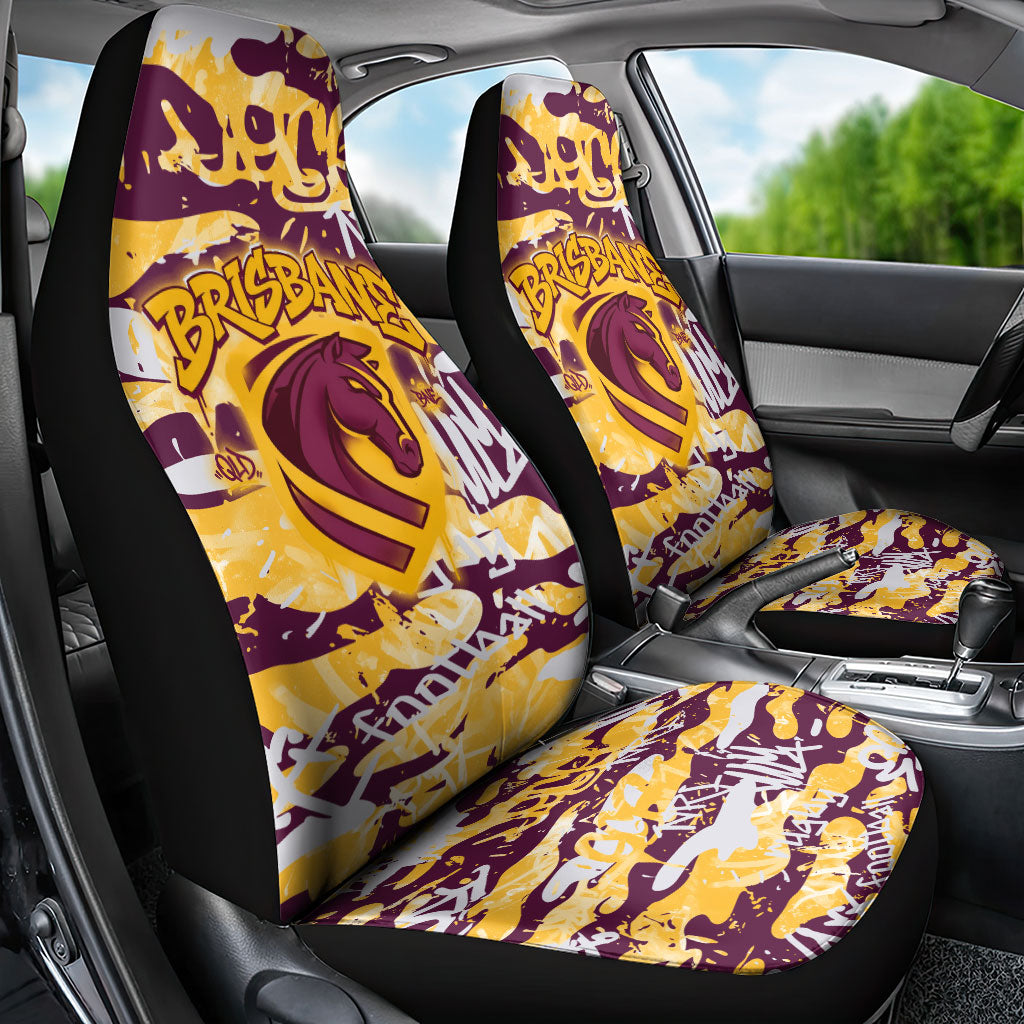 Brisbane Broncos Rugby Car Seat Cover Graffiti Typography Urban Camo Abstract Street Style
