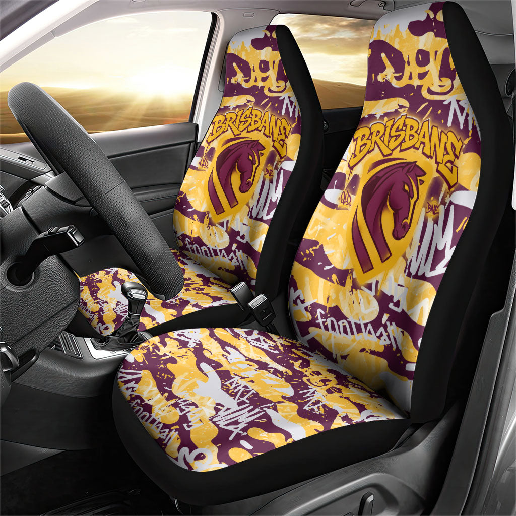 Brisbane Broncos Rugby Car Seat Cover Graffiti Typography Urban Camo Abstract Street Style