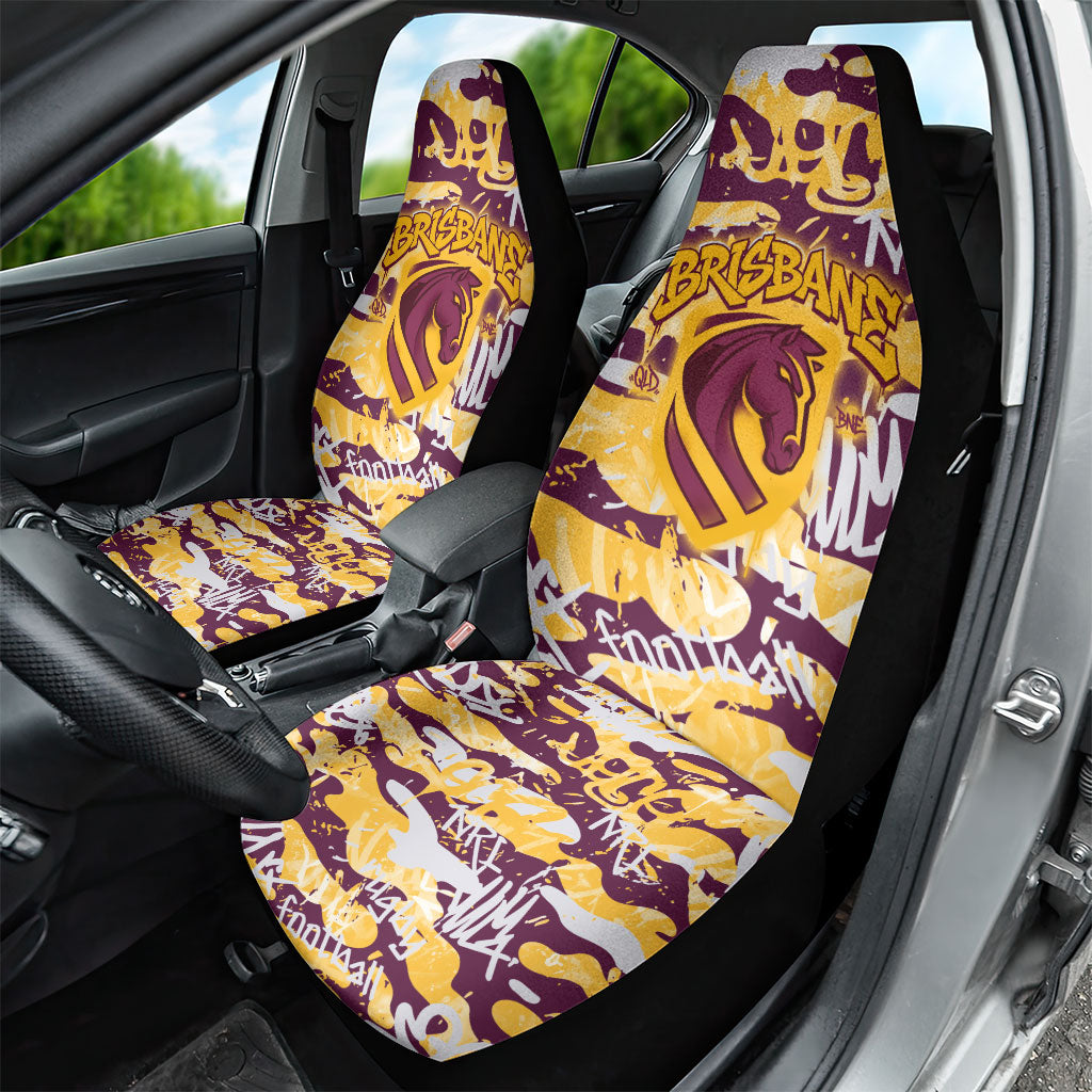 Brisbane Broncos Rugby Car Seat Cover Graffiti Typography Urban Camo Abstract Street Style