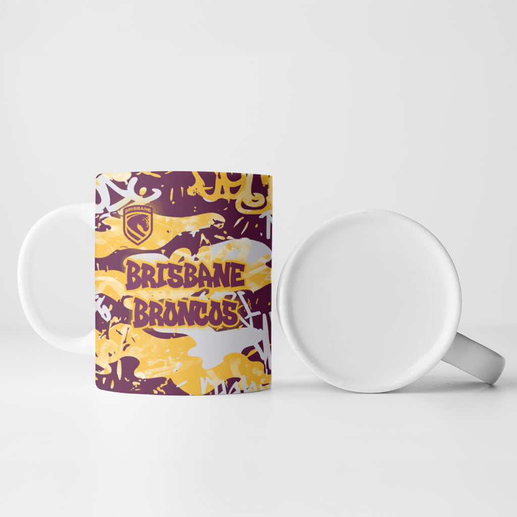 Brisbane Broncos Rugby Ceramic Mug Graffiti Typography Urban Camo Abstract Street Style