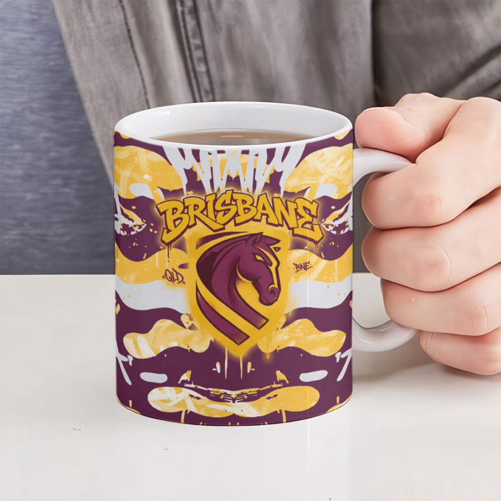 Brisbane Broncos Rugby Ceramic Mug Graffiti Typography Urban Camo Abstract Street Style